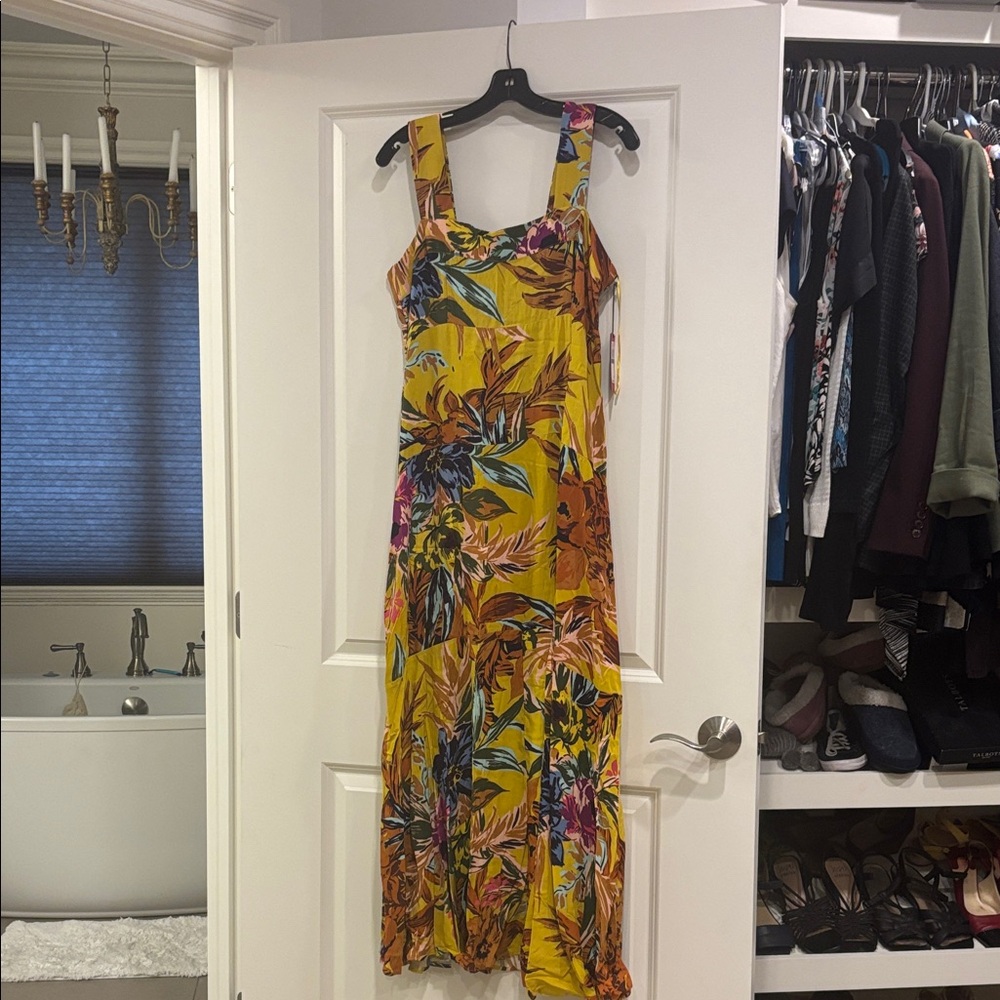 NWT - Yellow Tropical Print Maxi Sundress Dress